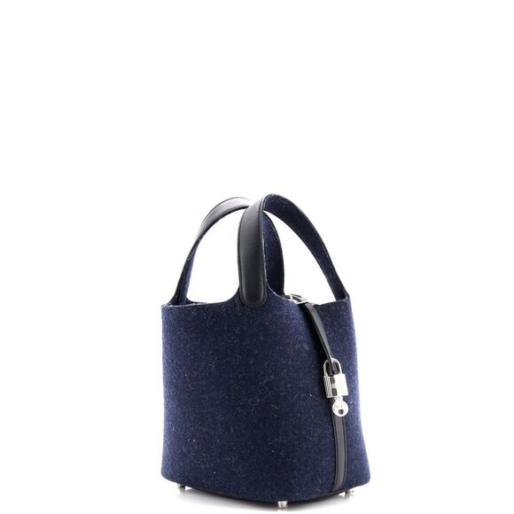 Hermes Picotin Lock Bag Felt with Leather PM Black, Blue - Picture 2 of 7